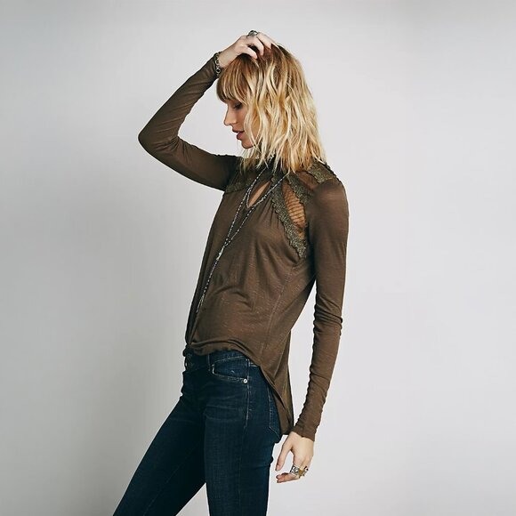 Free People New Romantics Ruby Jane Tee in Green - sz Small - Picture 2 of 14